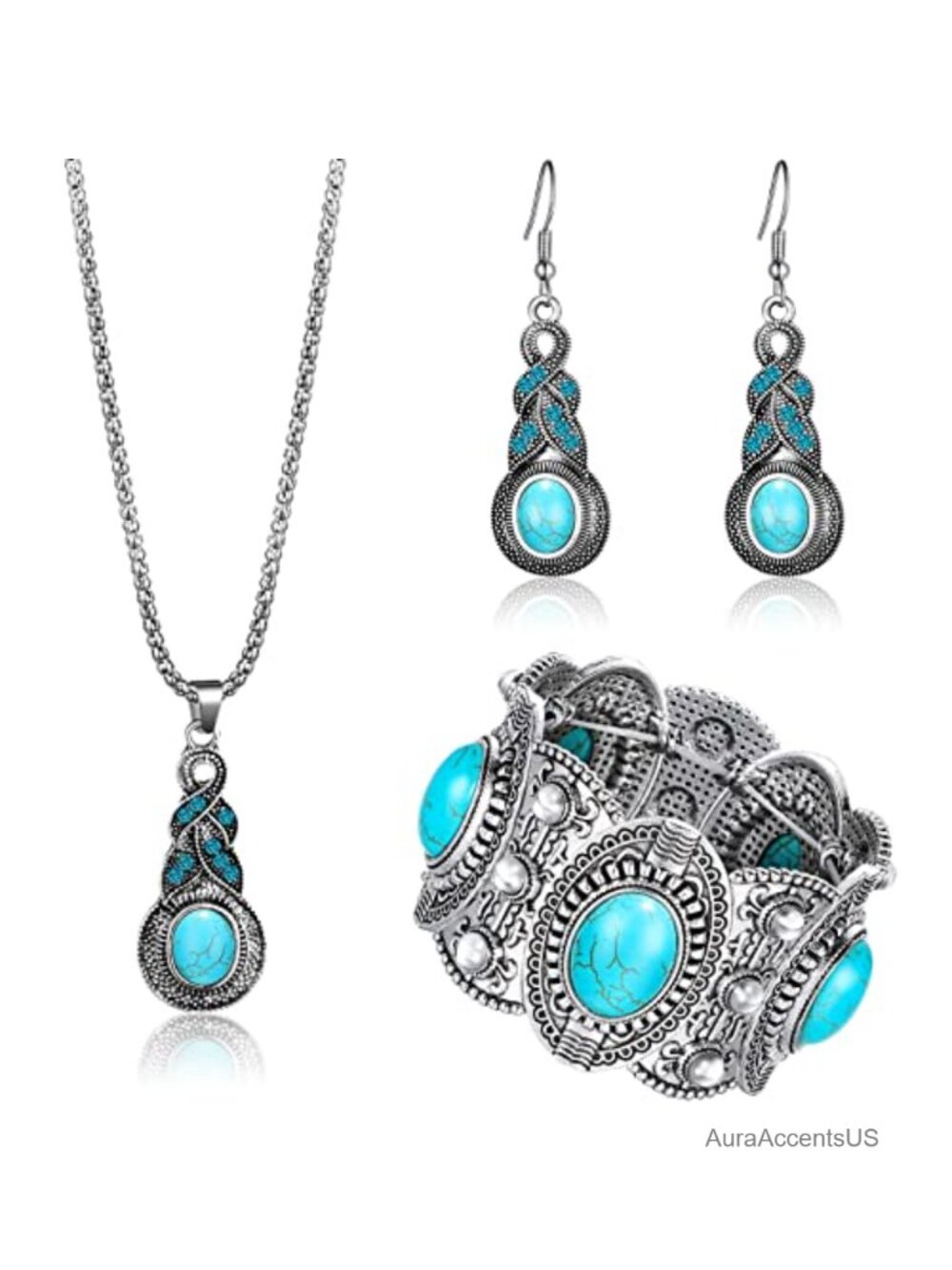 Boho Turquoise Dangle Earrings Necklace Bracelet Set for Women